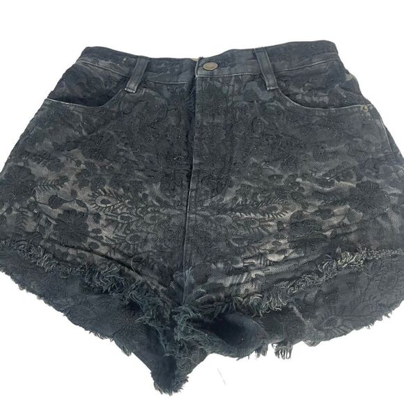 Free People Etienne Fields Black/Black Floral Embroidered Hi Waist Short… - Picture 4 of 12